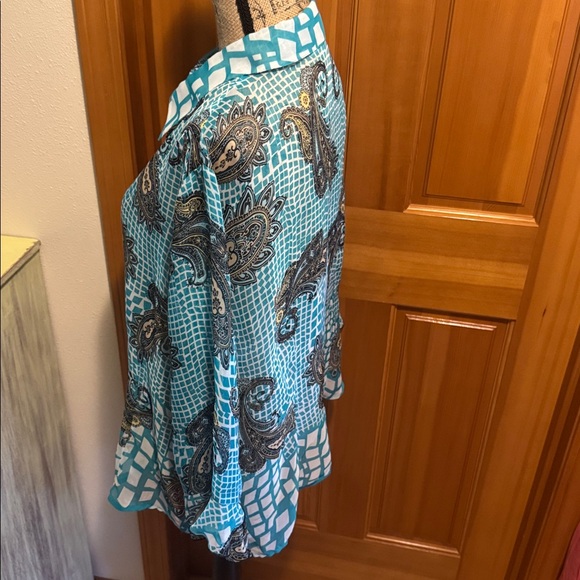 NICOLA Teal and Black Paisley Button Blouse - Picture 4 of 11